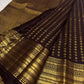 Deep Kaapi Brown and Antique Gold Kanchipuram silk saree with Varisaipet border, view 2: full body and border