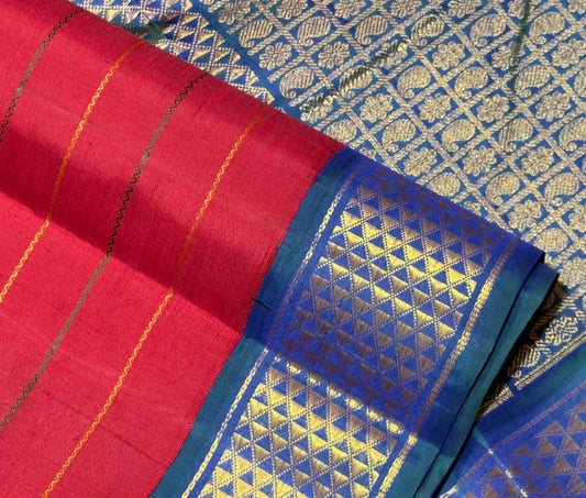 Two-colour Ganga Jamuna Korvai border on Kanchipuram silk