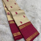 Gold beige KanchiPattu silk saree with maroon silk thread paisley butta and rani pink pallu — Idam Living