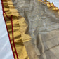 Fine red edging on stone grey Chanderi