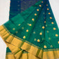 Gold floral buttas woven on peacock teal Katan Silk Chanderi