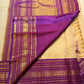 Gold and Purple Handwoven Pure Silk Kanchipuram Saree with Varisaipet Peacock Border
