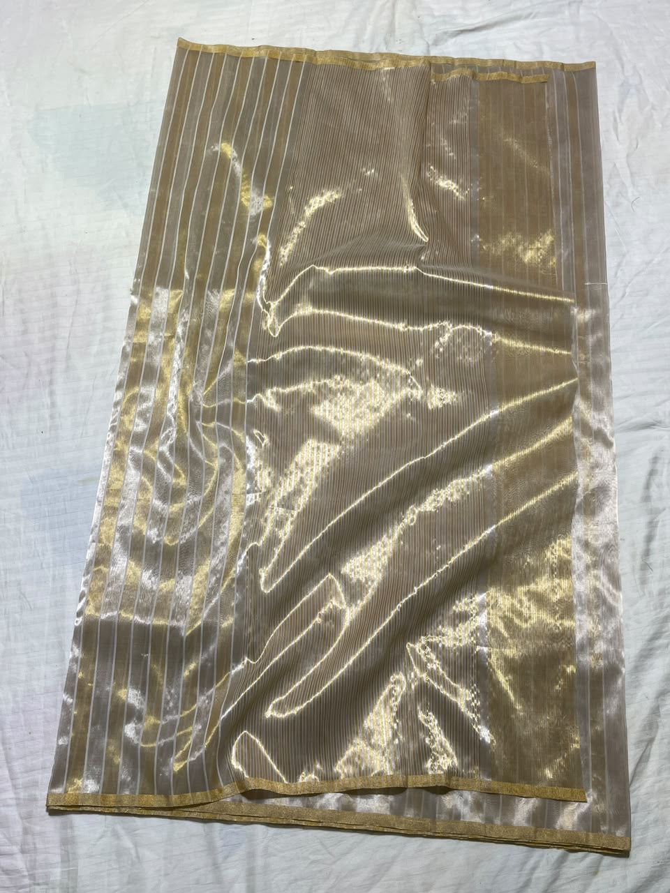 Gold and silver striped Chanderi silk saree