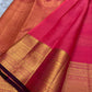 Raspberry Coral Handwoven Pure Silk Kancheepuram Saree with Zari Kattam Checks and Antique Gold Border