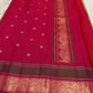 Broad magenta and olive-green border framed by gold zari bands and fine seer lines