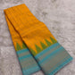 Golden Mustard Lightweight Pure Silk Kanchipuram Silk Thread Kattam Saree with Turquoise Blue Border