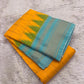 Golden Mustard Lightweight Pure Silk Kanchipuram Silk Thread Kattam Saree with Turquoise Blue Border