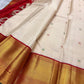 Golden sandal Kanjeevaram saree with Korvai red border and meena Kamalam butta — Idam Living