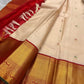 Golden sandal red Kanchipuram silk saree with Korvai construction and multicolour meena Kamalam butta — Idam Living