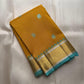 Golden Turmeric Kancheepuram silk saree pallu with deep zari work — Idam Living
