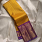Golden Turmeric Yellow Pure Silk Kancheepuram Saree — full saree overview, Korvai weave with elephant border — Idam Living