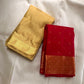 Full pallu view showing a dense geometric gold zari field and long ornamental registers