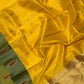 Golden yellow Pattu Silk Chanderi with olive-green border