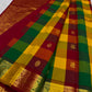 Multicolour Paalum Pazhamum Kattam Lightweight Pure Silk Kanchipuram Saree with Arakku Zari Border – contrast pallu spread