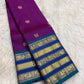 Vadamalli magenta handwoven pure silk Kancheepuram saree with Neelam blue Varisaipet border and oosivaanam zari — Idam Living