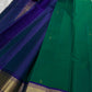 Emerald Green and Neelam Violet-Blue lightweight Kanchipuram silk saree, geometric gold zari border and patterned violet-blue pallu; border detail