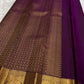 Handwoven pure silk Kanjeevaram saree in grape purple with Maanga paisley Mayil butta and ornate antique gold zari border Silk Mark certified