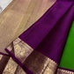Ilai Pachai Green Kanjivaram body with traditional spaced antique-gold zari motifs.