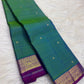 Green Blue Kanjivaram silk saree with fine gold zari checks and Poo Buttas