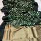 Plain black contrast border on forest green Pattu Silk Chanderi