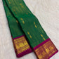 Fine Vairaoosi zari lines on emerald-green pure silk KanchiPattu saree