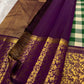 Betel Leaf Green Checked Handwoven Pure Silk Kancheepuram Saree with Deep Plum Korvai Vanasringaram Pallu