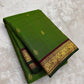 Handwoven green silk saree with antique gold woven kattam checks