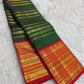 Deep Green handwoven Pure Silk Kanchipuram saree showing the full body and contrast zari border.