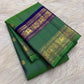 Leaf Green Handwoven Pure Silk Kanjipuram Rettapet Saree with Navy Blue Bird Motif Gold Zari Border