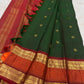 Deep Green handwoven Pure Silk Kanchipuram saree showing the full body and contrast zari border.