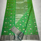 Silver-toned floral butta detail on green silk