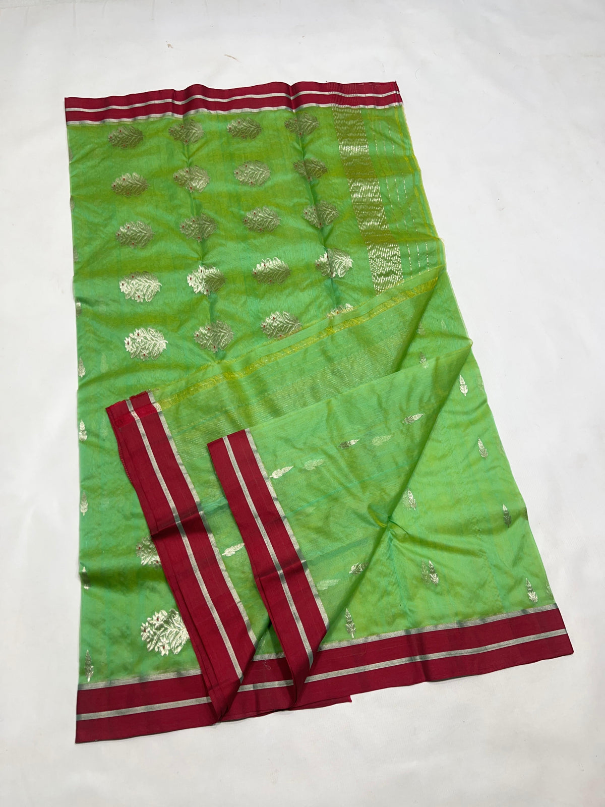 Green Katan Silk handwoven Chanderi saree