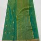 Full Sea Green handloom Chanderi saree with linear gold buttas and broad striped metallic pallu