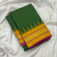 Deep Green Handwoven Pure Silk Kanjivaram Kanchi Kattam Saree with Manjal Pillayar Rekku Border