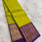 Green Pure Silk Kanchipuram saree with deep purple gold zari border