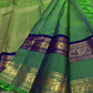 Leaf Green Handwoven Pure Silk Kanjipuram Rettapet Saree with Navy Blue Bird Motif Gold Zari Border