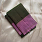 folded lavender and green kattam pure kanchipuram silk saree with zari border