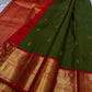 Olive Green and Arakku Red Korvai Kancheepuram silk saree.