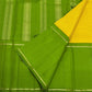 Flat-lay green and yellow checked Pure Kanchipuram silk saree with zari woven stripes, shipped from New Jersey USA