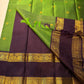 Gold zari woven pallu panel with purple border and ornate woven detailing on Pure Kanchipuram silk saree