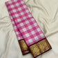 Traditional gold zari border on pink checked Pure Silk saree