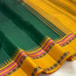 Folded view of green and yellow Kanjivaram Pattupet saree with Pillayar Reku border — Idam Living