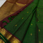 Deep forest-green pure silk Kanchipuram Zari Kattam saree, folded view — Idam Living