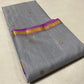Grey Chanderi silk saree with gold zari border detail