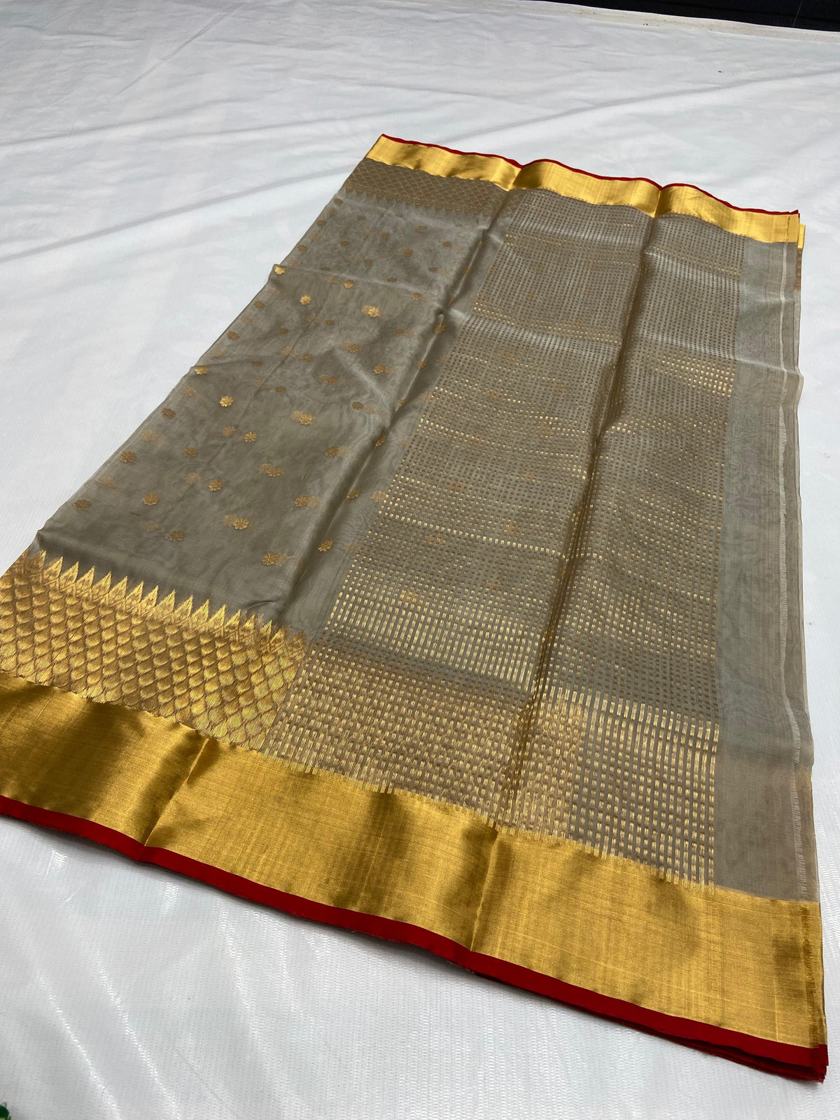 Handwoven stone grey Chanderi silk