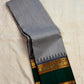 Grey micro-check Kanchi Kattam pure silk saree body, close view