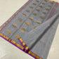 Grey and purple handwoven Chanderi silk saree with gold zari accents