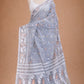 Pure Jamdani Cotton Silk Saree Off White and Grey Handloom Bengal Weave with Woven Buttas