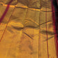 Arakku Red and Antique Gold Handwoven Pure Silk Kanjeevaram Saree with Ettukol Border