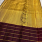 Muted Gold and Deep Plum Handwoven Pure Silk Kanchipattu Saree with Korvai Border